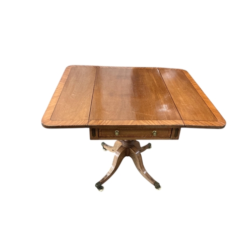 14 - A Regency banded mahogany drop leaf Pembroke breakfast table fitted two drawers, width 81cm, depth 5... 