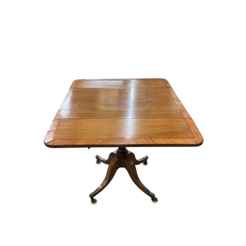 14 - A Regency banded mahogany drop leaf Pembroke breakfast table fitted two drawers, width 81cm, depth 5... 