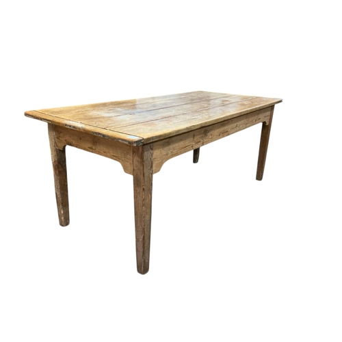 22 - A 19th century rectangular pine kitchen table, width 186cm, depth 88cm, height 76cm