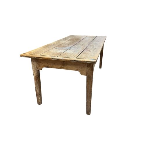 22 - A 19th century rectangular pine kitchen table, width 186cm, depth 88cm, height 76cm