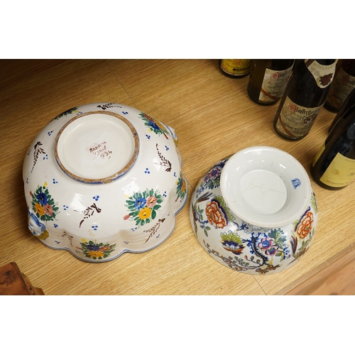 273 - An Italian maiolica punch bowl painted with flowers and masks,  and a Davenport Stone China punch bo... 