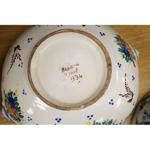 273 - An Italian maiolica punch bowl painted with flowers and masks,  and a Davenport Stone China punch bo... 