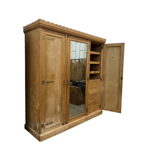 7 - A late Victorian Aesthetic Movement ash mirrored compactum wardrobe by Lamb of Manchester, width 200... 