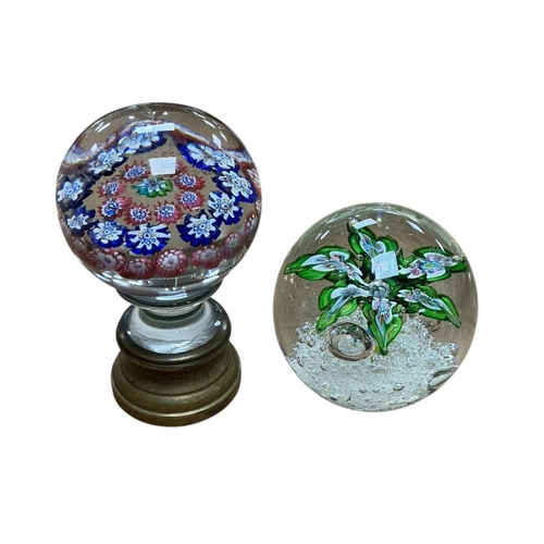 A Millifiore glass door handle, height 10cm and a paperweight