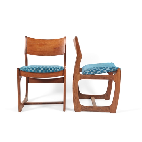 365 - Portwood Furniture of Stockport: A set of six teak dining chairs, circa 1970s, the frames of sleigh ... 