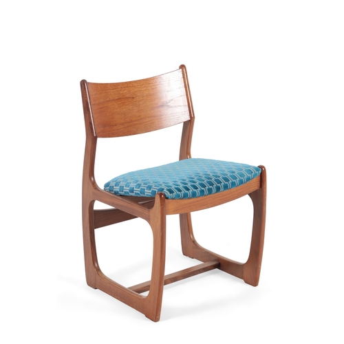 365 - Portwood Furniture of Stockport: A set of six teak dining chairs, circa 1970s, the frames of sleigh ... 