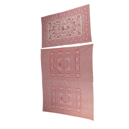 101 - A rare large White Star - Dominion central gartered, third class red and white woven cabin blanket, ... 