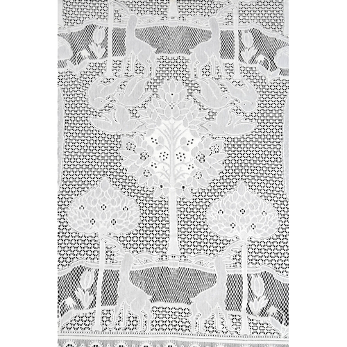 105 - The last pair of a collection of C. F. A. Voysey 'The Stag' design cream machine lace curtain panels... 