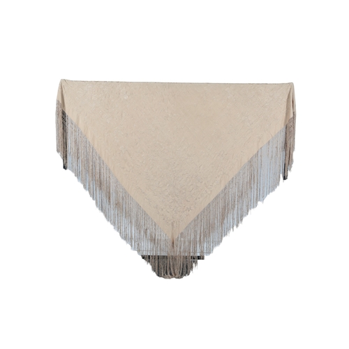 106 - Two large 19th century Chinese silk crepe shawls, one jade green with a jade green floral embroidere... 