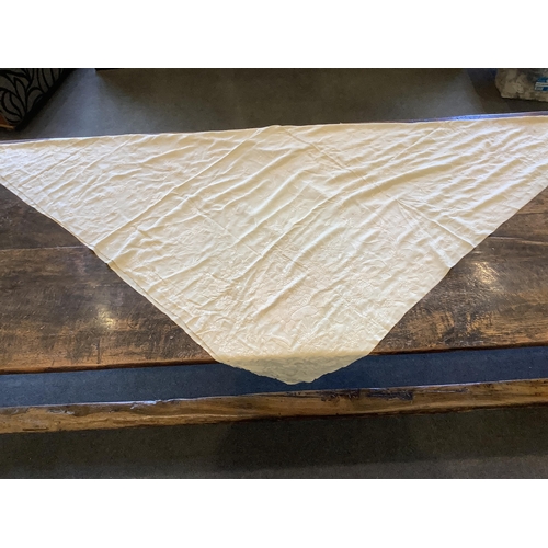 117 - An early 20th century Chinese cream on cream silk embroidered panel, 150cm x 154cm and a silk chiffo... 