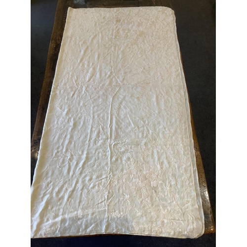 117 - An early 20th century Chinese cream on cream silk embroidered panel, 150cm x 154cm and a silk chiffo... 