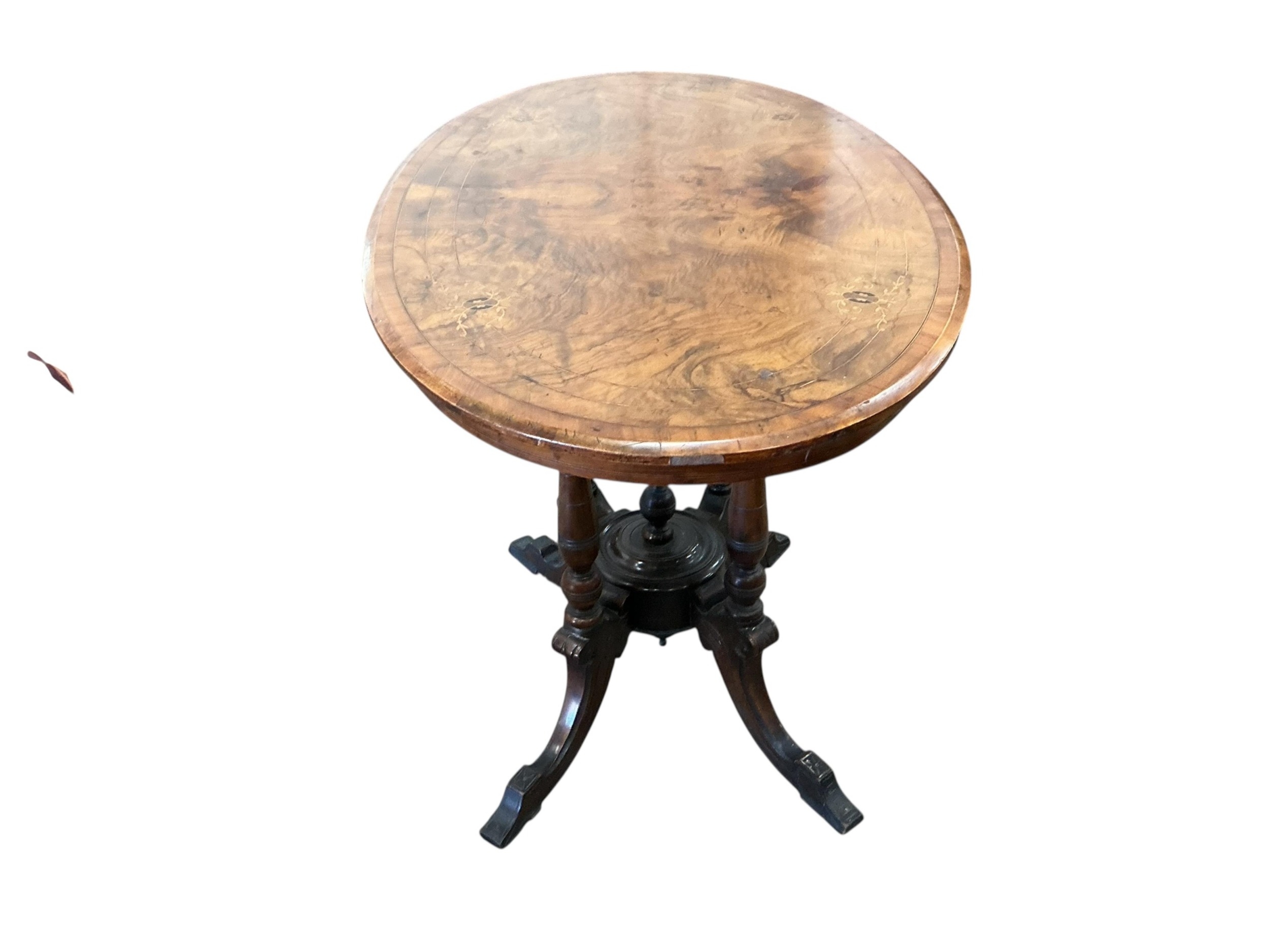 A Victorian oval inlaid walnut centre table, width 100cm, depth 60cm ...