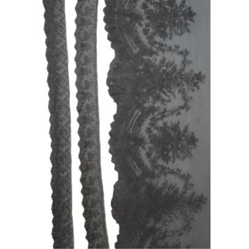 61 - A black silk flounce of wide Chantilly lace trimming and two similar narrower Chantilly trimmings, t... 