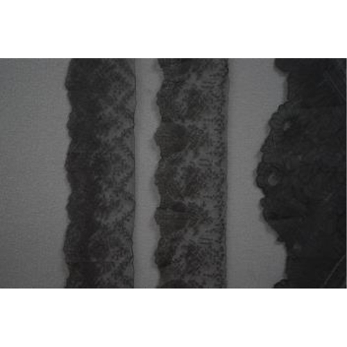61 - A black silk flounce of wide Chantilly lace trimming and two similar narrower Chantilly trimmings, t... 