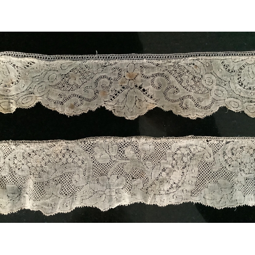 69 - For lace collectors; a collection of six mixed 18th century Flemish  lengths of fine ornate bobbin l... 