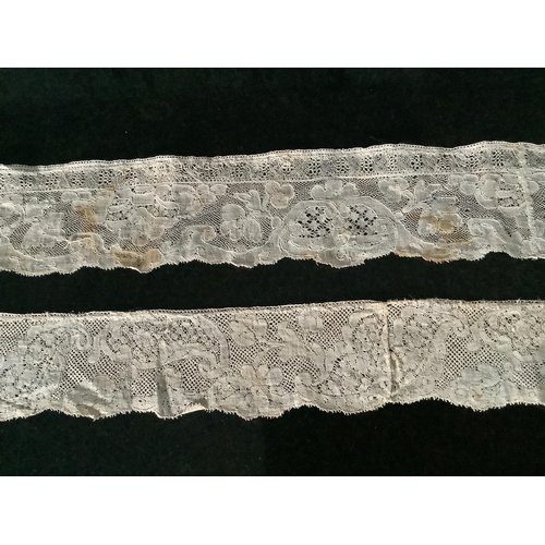 69 - For lace collectors; a collection of six mixed 18th century Flemish  lengths of fine ornate bobbin l... 