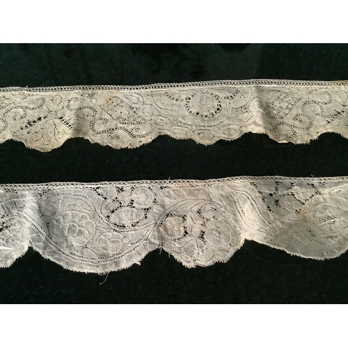 69 - For lace collectors; a collection of six mixed 18th century Flemish  lengths of fine ornate bobbin l... 