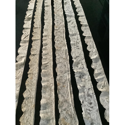 69 - For lace collectors; a collection of six mixed 18th century Flemish  lengths of fine ornate bobbin l... 