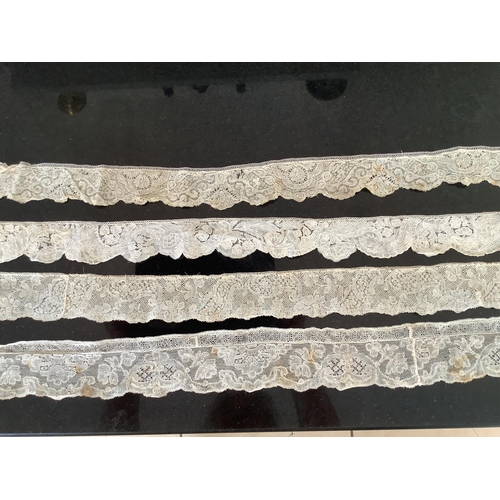 69 - For lace collectors; a collection of six mixed 18th century Flemish  lengths of fine ornate bobbin l... 