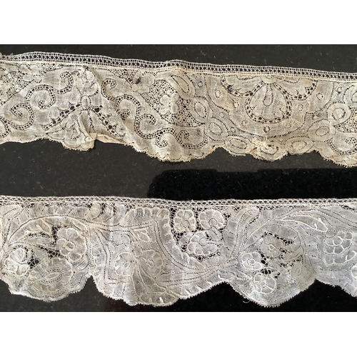 69 - For lace collectors; a collection of six mixed 18th century Flemish  lengths of fine ornate bobbin l... 