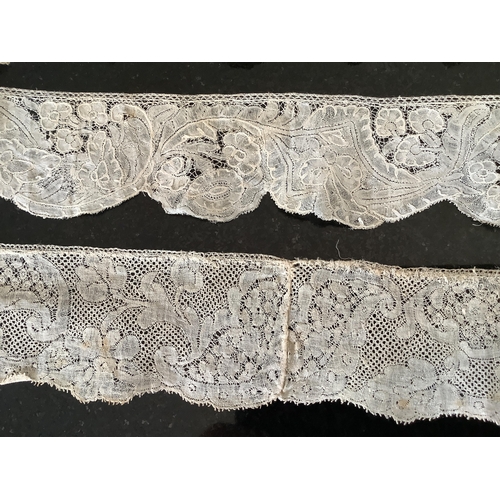 69 - For lace collectors; a collection of six mixed 18th century Flemish  lengths of fine ornate bobbin l... 