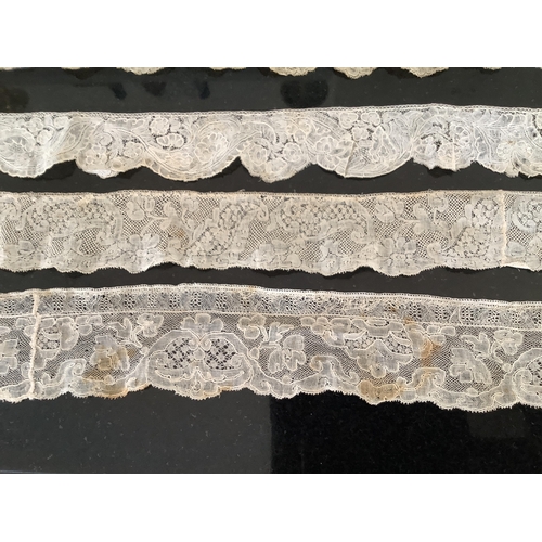 69 - For lace collectors; a collection of six mixed 18th century Flemish  lengths of fine ornate bobbin l... 