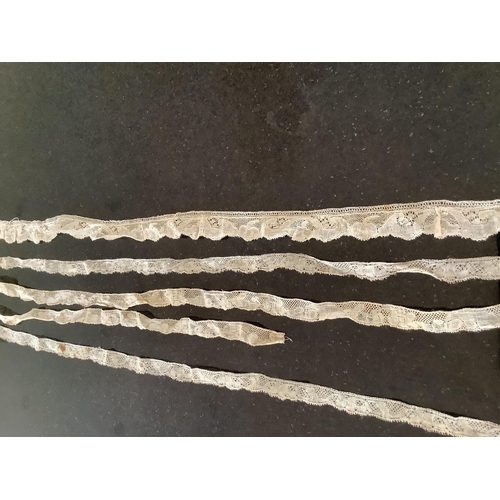 69 - For lace collectors; a collection of six mixed 18th century Flemish  lengths of fine ornate bobbin l... 