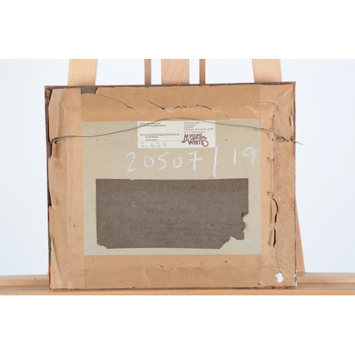 78 - A maple framed early 19th century silk worked embroidery hunting scene, of  two gentlemen, one on ho... 