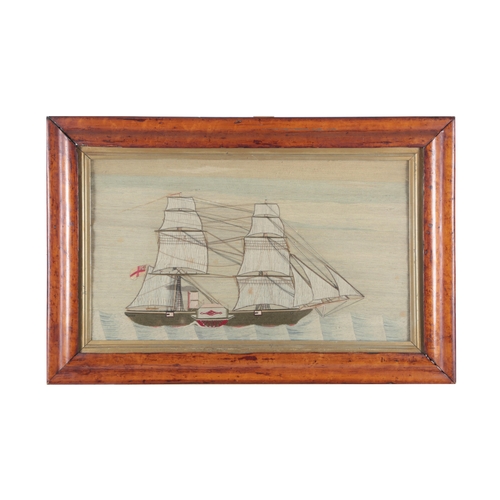 80 - A 19th century 'folk art' sailors woolwork embroidery or 'woolie' of a fully rigged British steam as... 