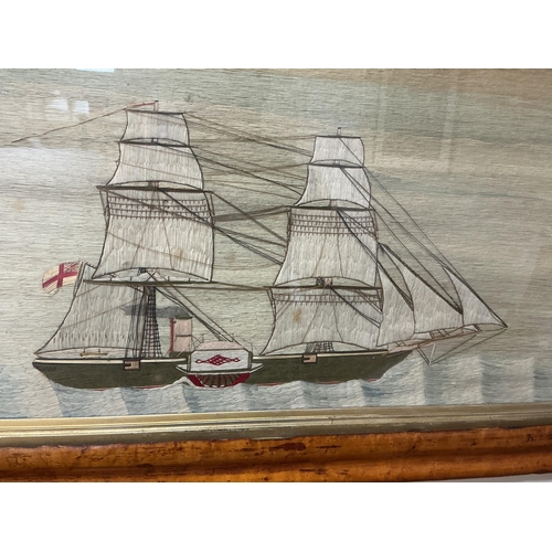 80 - A 19th century 'folk art' sailors woolwork embroidery or 'woolie' of a fully rigged British steam as... 