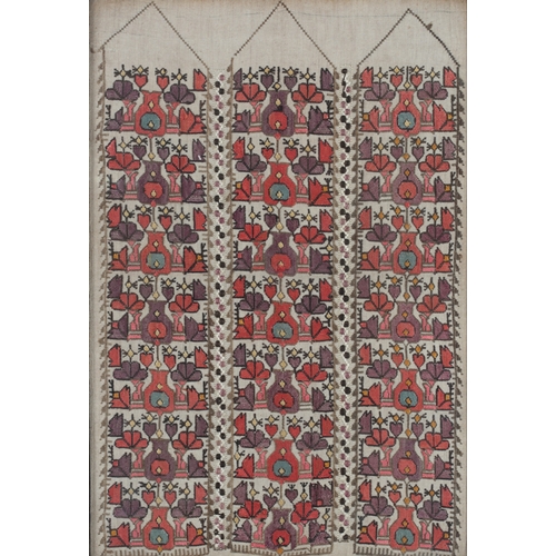 81 - Two framed 19th century Turkish framed embroideries, one of two sets of Turkish embroidered towels e... 