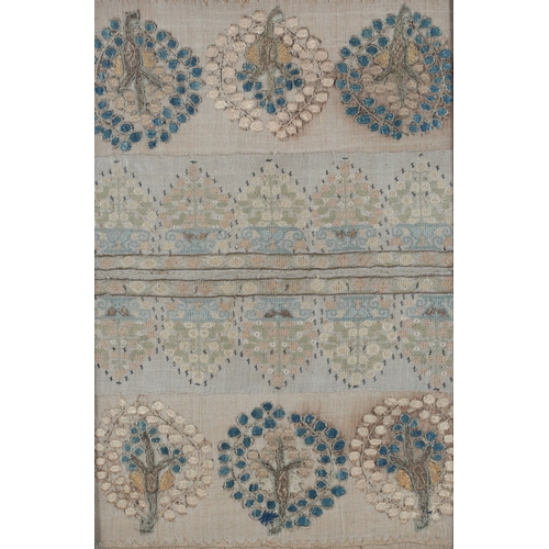 81 - Two framed 19th century Turkish framed embroideries, one of two sets of Turkish embroidered towels e... 