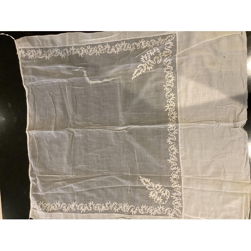 90 - 19th century lace etc; including a Brussels hand made lace wedding hankie, a white worked fine linen... 