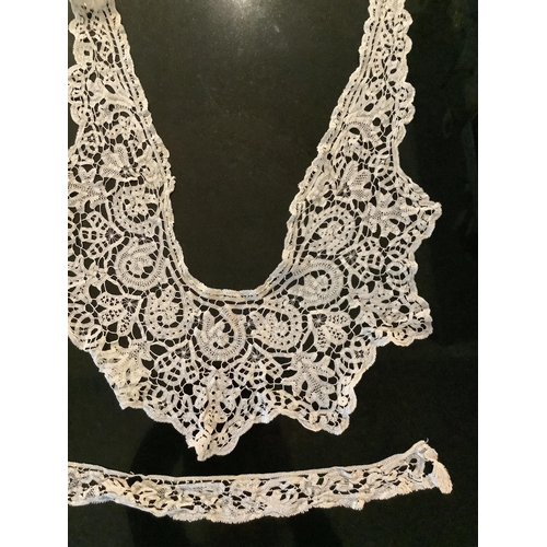 90 - 19th century lace etc; including a Brussels hand made lace wedding hankie, a white worked fine linen... 
