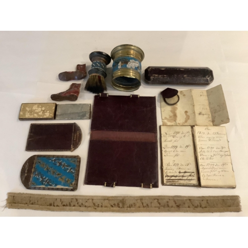 92 - A collection of fine Berlin beadwork; to include a 'dog' motif beaded pouch, a shaving brush and con... 