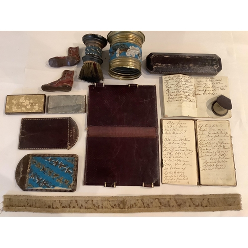 92 - A collection of fine Berlin beadwork; to include a 'dog' motif beaded pouch, a shaving brush and con... 