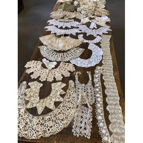 93 - A collection ten various sized Irish crochet collars- largest 94cm long, together with silk Maltese ... 