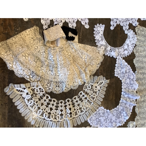 93 - A collection ten various sized Irish crochet collars- largest 94cm long, together with silk Maltese ... 
