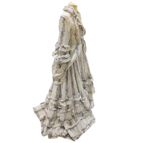 97 - A Victorian 1860-1870 ladies deep flounced lawn summer skirt and matching bustle jacket, both printe... 