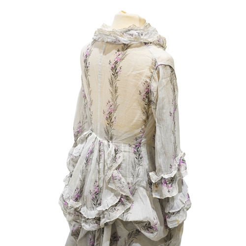 97 - A Victorian 1860-1870 ladies deep flounced lawn summer skirt and matching bustle jacket, both printe... 