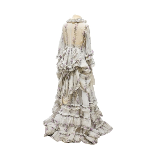 97 - A Victorian 1860-1870 ladies deep flounced lawn summer skirt and matching bustle jacket, both printe... 