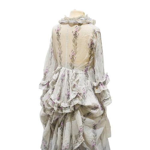 97 - A Victorian 1860-1870 ladies deep flounced lawn summer skirt and matching bustle jacket, both printe... 