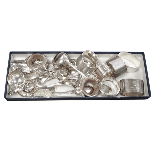 1874 - A small quantity of small silver including three pairs of napkin rings and two others and fifteen as... 