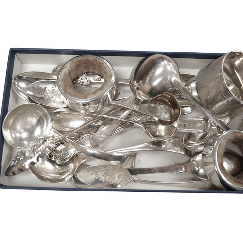 1874 - A small quantity of small silver including three pairs of napkin rings and two others and fifteen as... 