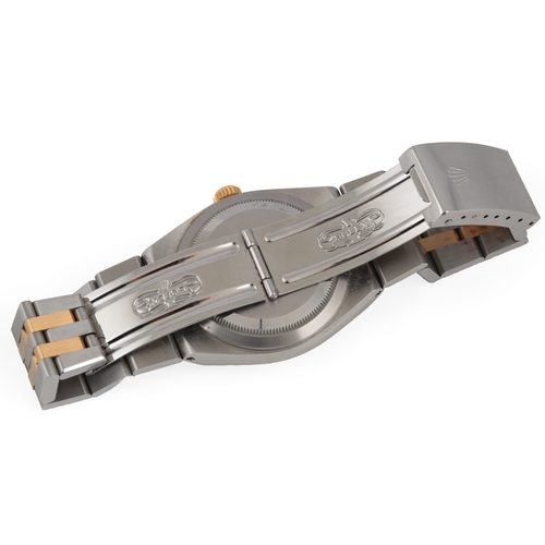 129 - A gentleman's late 1980's steel and gold Rolex Oyster Quartz Datejust wrist watch, on a Rolex steel ... 