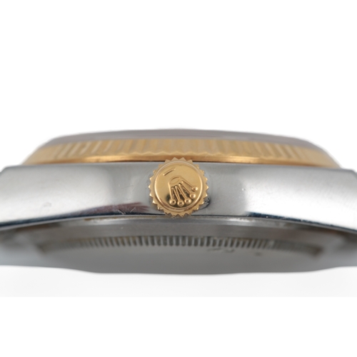 129 - A gentleman's late 1980's steel and gold Rolex Oyster Quartz Datejust wrist watch, on a Rolex steel ... 