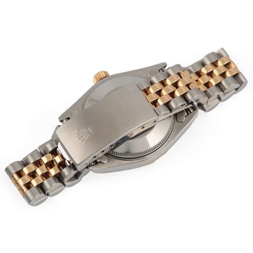 130 - A lady's late 1990's steel and gold Rolex Oyster Perpetual Datejust wrist watch, on a Rolex steel an... 