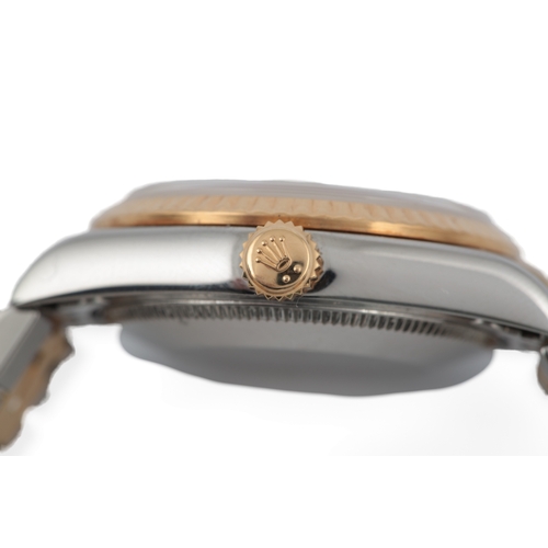 130 - A lady's late 1990's steel and gold Rolex Oyster Perpetual Datejust wrist watch, on a Rolex steel an... 