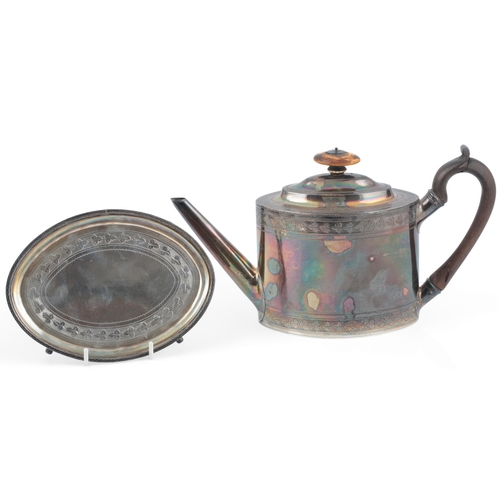 20 - A George III silver oval teapot and matching teapot stand, by Alexander Field, both engraved with fo... 
