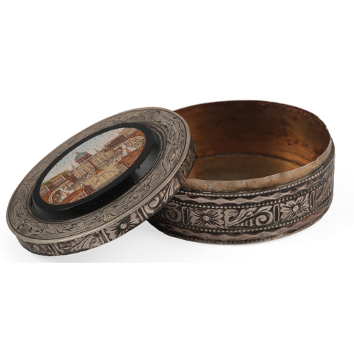 28 - A late 18th/early 19th century Italian white metal oval snuff box and cover, with later? inset oval ... 